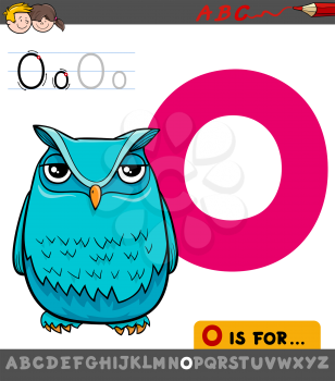 Educational Cartoon Illustration of Letter O from Alphabet with Owl Bird for Children 