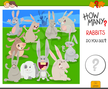 Cartoon Illustration of Educational Counting Task for Children with Rabbits Animal Characters Group