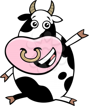 Cartoon Illustration of Happy Bull Farm Animal Character