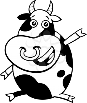 Black and White Cartoon Illustration of Happy Bull Farm Animal Character Coloring Book Page