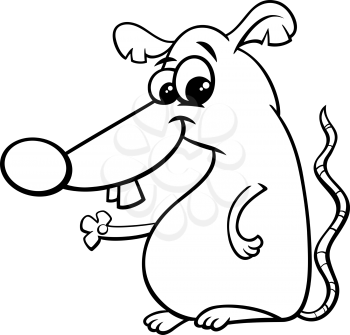 Black and White Cartoon Illustration of Funny Rat or Mouse Comic Animal Character Coloring Book Page