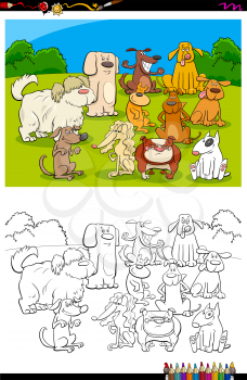 Cartoon Illustration of Funny Dogs Animal Characters Group Coloring Book Page