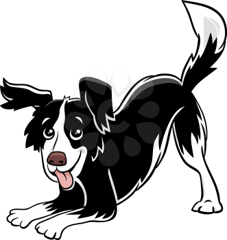 Cartoon Illustration of Happy Playful Black and White Dog Comic Animal Character