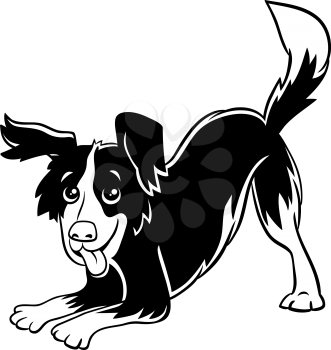 Cartoon Illustration of Happy Playful Black and White Dog Comic Animal Character Coloring Book Page