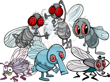 Cartoon Illustration of Funny Flies Insects Animal Characters Group