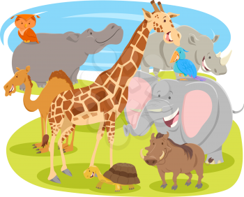 Cartoon Illustration of Happy Wild Animal Funny Characters Group