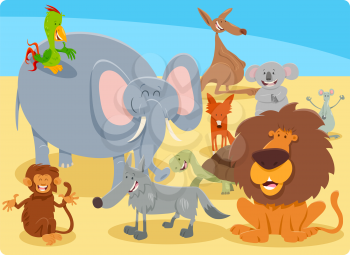 Cartoon Illustration of Happy Wild Animal Comic Characters