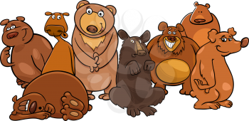 Cartoon Illustration of Funny Bears Wild Animal Characters Group
