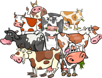 Cartoon Illustration of Funny Cows Farm Animal Characters Group