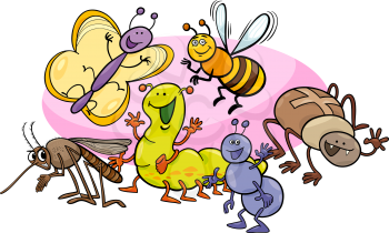 Cartoon Illustration of Happy Insects and Bugs Animal Characters Group