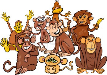 Cartoon Illustration of Happy Monkeys Animal Characters Group