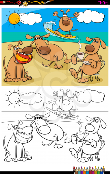 Cartoon Illustration of Funny Dogs Animal Characters on Holiday Vacation Coloring Book Activity