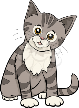Cartoon illustration of cute tabby kitten comic animal character