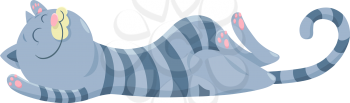 Cartoon Illustration of Happy Sleeping Cat Animal Character