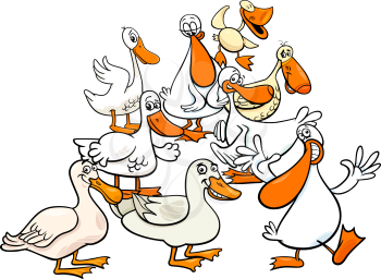 Cartoon Illustration of Funny Ducks Birds Farm Animal Characters Group
