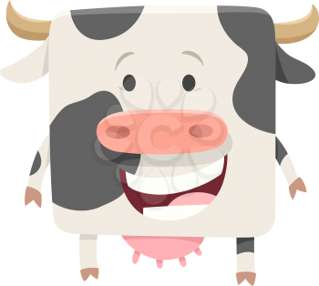 Cartoon Illustration of Smiling Cow Farm Animal Character