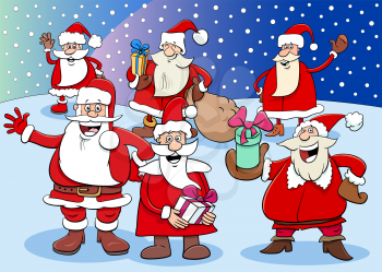 Cartoon Illustration of Funny Santa Claus Christmas Holiday Characters Group