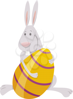 Cartoon Illustration of Happy Easter Bunny with Large Colored Egg