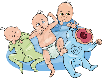 Cartoon Illustration of Cute Little Baby Children Group