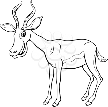 Black and White Cartoon Illustration of Funny African Impala Wild Animal Comic Character Coloring Book Page