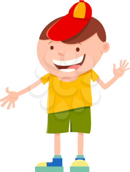 Cartoon Illustration of Funny Elementary Age Kid Boy Character