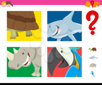 Cartoon Illustration of Educational Game of Guessing Animals for Preschool Children