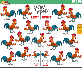 Cartoon Illustration of Educational Task of Counting Left and Right Oriented Pictures of Rooster Bird Farm Animal Character