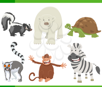Cartoon Illustration of Happy Wild Animal Characters Collection Set