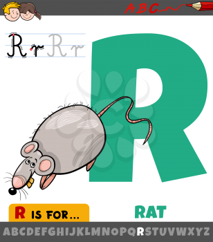 Educational Cartoon Illustration of Letter R from Alphabet with Rat Animal for Children 