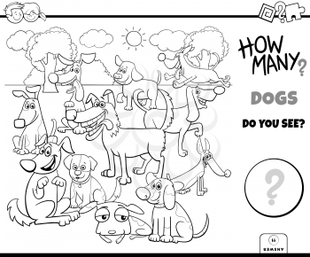 Black and White Illustration of Educational Counting Game for Children with Cartoon Funny Dogs Animal Characters Group Coloring Book Page