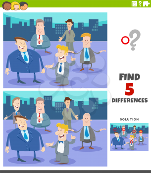 Cartoon illustration of finding the differences between pictures educational game with businessmen or men characters
