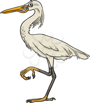 Cartoon illustration of funny egret bird animal character