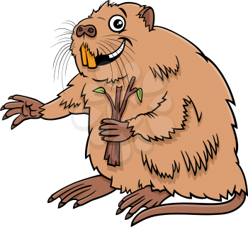 Cartoon illustration of nutria or coypu comic animal character