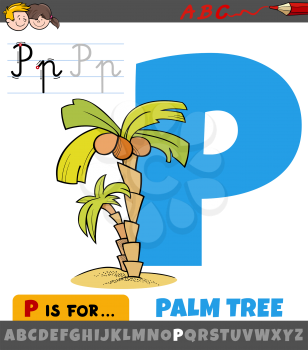 Educational cartoon illustration of letter P from alphabet with palm tree