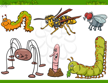 Cartoon humorous illustration of comic insects animal characters set