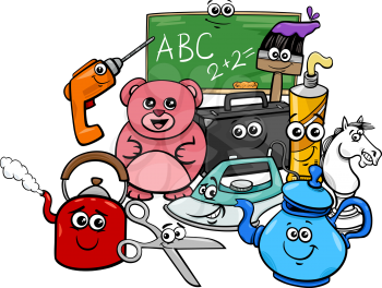 Cartoon illustration of funny objects characters group