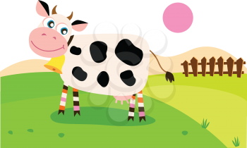 Royalty Free Clipart Image of a Cow in a Pasture