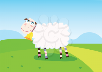 Royalty Free Clipart Image of a Lamb in a Meadow