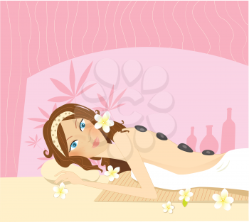 Royalty Free Clipart Image of a Woman Having a Hot Stone Massage
