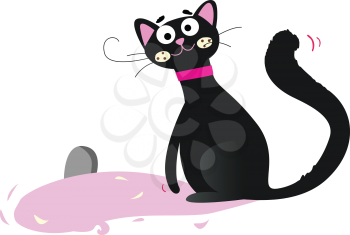 Royalty Free Clipart Image of a Cat at a Mousehole