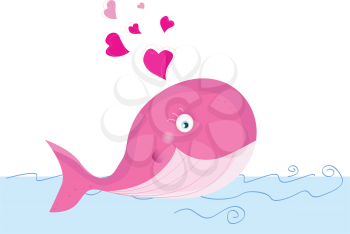 Royalty Free Clipart Image of a Whale Blowing Hearts