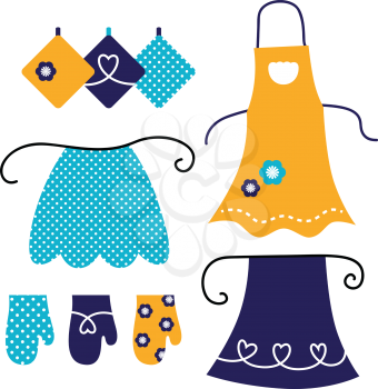 Royalty Free Clipart Image of Aprons and Oven Mitts