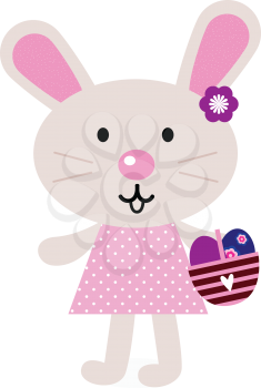 Royalty Free Clipart Image of a Girl Easter Bunny With a Basket of Eggs