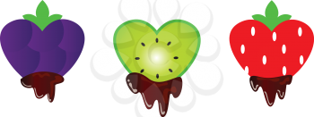 Royalty Free Clipart Image of a Heart-Shaped Fruit Dripping Chocolate