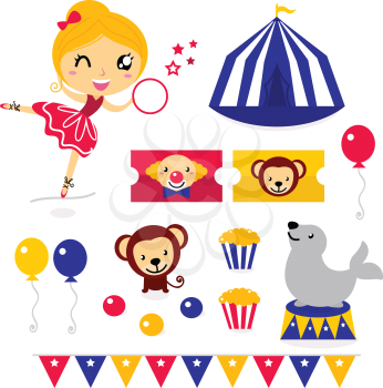 Royalty Free Clipart Image of a Ballerina and Circus Things