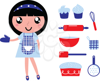 Royalty Free Clipart Image of a Girl With Cooking Items