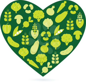 Royalty Free Clipart Image of a Green Heart With Food