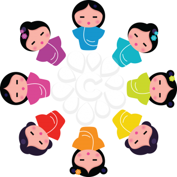 Royalty Free Clipart Image of Asian Girls in a Circle