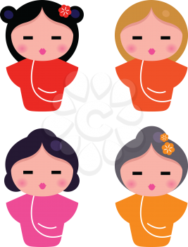 Royalty Free Clipart Image of Four Asian Girls
