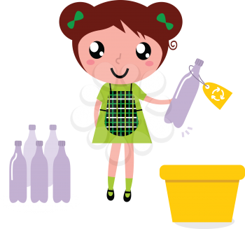 Royalty Free Clipart Image of Girl Recycling Glass